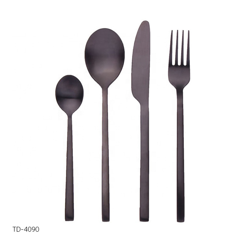 طبيعة أدوات المائدة السوداء ، مجموعة أدوات المائدة السوداء ماتي ، الترسيب الفيزيائي للبخار المغلفة ملعقة شوكة مجموعة